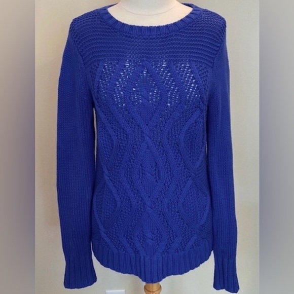 Lands' End Sweaters - Lands’ End Drifter Royal Blue S Fisherman  Coastal Nautical Cable Knit Sweater
